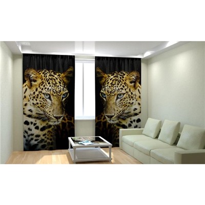 Фотошторы «Леопард», ширина 150 см, высота 260 см-2 шт., шторная лента, габардин
