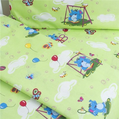 Постельное белье в детскую кроватку 315/3 Слоники с шариками зеленый с простыней на резинке