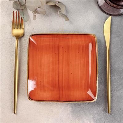 Тарелка квадратная «Сапфир», 15×15 см, цвет оранжевый