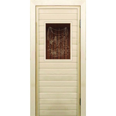 Дверь для бани со стеклом (40*60), "Баньщик", 170×70см, коробка из осины