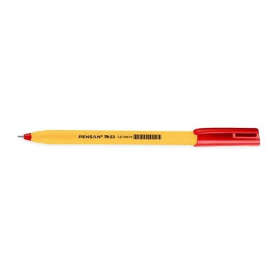 Ручка шар. Pensan "TR-23" (2023) красная, 1мм, трехграннный желтый корпус, на масляной основе
