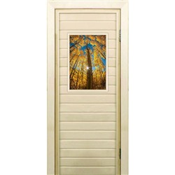 Дверь для бани со стеклом (40*60), "Осенний лес", 170×70см, коробка из осины