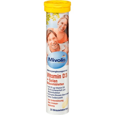 Mivolis Vitamin D3 + Selen Brausetabletten, 20 St. Шипучие Таблетки Витамин D3 + Селен