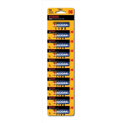 Батарейка LR6 "Kodak MAX", алкалиновая, в отрывной ленте по 10шт.