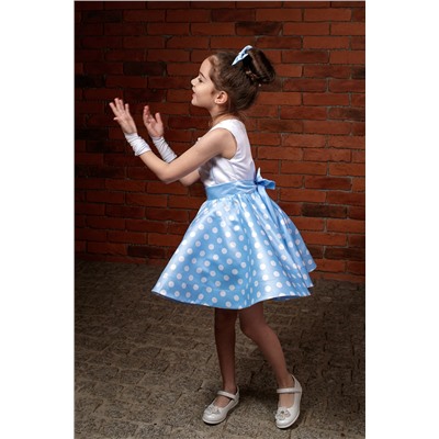 Платье нарядное для девочки арт.2036 "Стиляги", цвет белый/голубой