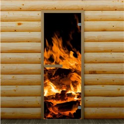 Дверь для бани и сауны "Пламя", 190 х 67 см, с фотопечатью 6 мм Добропаровъ