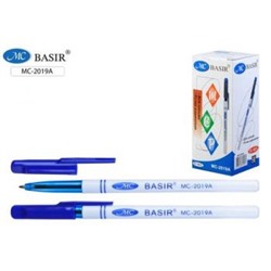 Ручка шариковая белый корпус, синий колпачок 0.7мм синяя МС-2019A Basir {Китай}