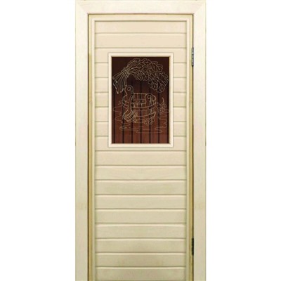 Дверь для бани со стеклом (40*60), "Банные радости-2", бронза, 170×70см, коробка из осины