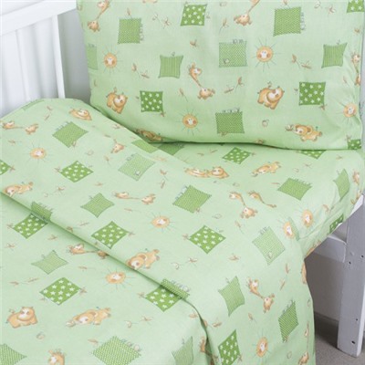 Постельное белье в детскую кроватку 366/2 Жирафики зеленый с простыней на резинке