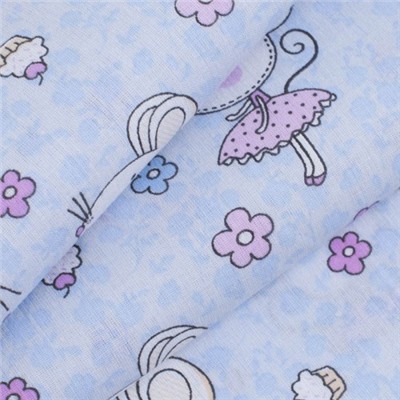 Ткань на отрез поплин 150 см 1953 Мышки-балерины цвет голубой