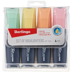Набор текстмаркеров BERLINGO "Textline HP200" 4шт., 1-5мм (Т5020) пастельные цвета