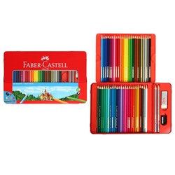 Карандаши 48 цвета Faber-Castell «Замок», трёхгранный корпус, 2 чернографитных карандаша , с ластиком, в металлическом пенале