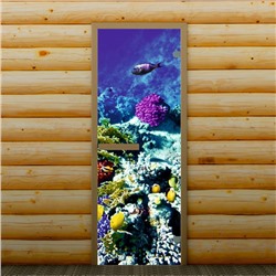 Дверь для бани и сауны "Морские обитатели", 190 х 67 см, с фотопечатью 6 мм Добропаровъ