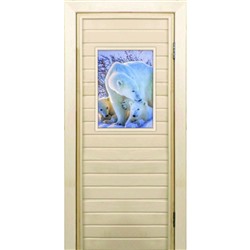 Дверь для бани со стеклом (40*60), "Белые медведи", 170×70см, коробка из осины