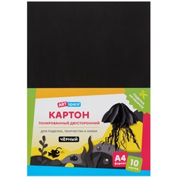 Цветной картон ArtSpace тонированный в массе А4 10л. черный 180г/м2 (КТ1А4_38004) в пакете, немелованный