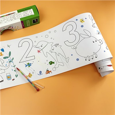 Плакат-раскраска "Занимательный рулончик. Учим цифры" (83285) карандаши в комплекте ("Десятое королевство")