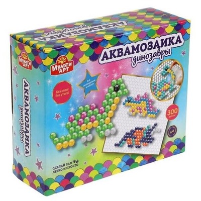 Набор для творчества "Aquabeads. Динозавры" 300 бусин, (AQUABEADS300-12, 315239, "Мульти Арт") в коробке