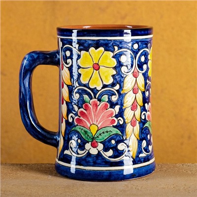Бокал Риштанская Керамика "Цветы", 500 мл, синий