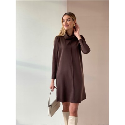 5296 Платье-свитер с планкой шоколадное