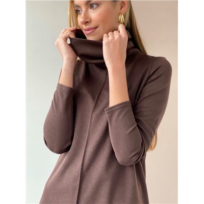 5296 Платье-свитер с планкой шоколадное