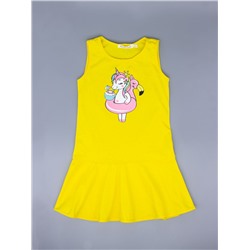 Платье трикотажное для девочки, пони-единорог с кругом "фламинго", желтый