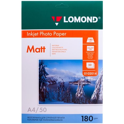 Фотобумага LOMOND для струйной печати А4 180г/м2,  50л. одност.матовая (0102014)