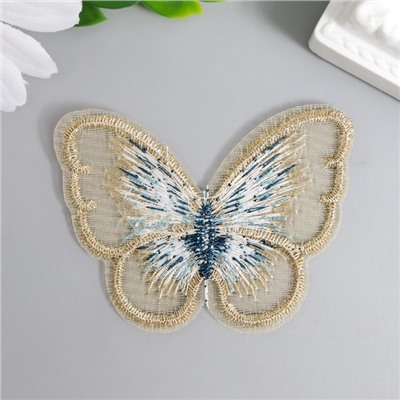 Декор для творчества текстиль вышивка "Бабочка золотая" 5 см