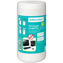 Чистящие салфетки OfficeClean влажные, универсальные антибактериальные, 100шт. в тубе (249230)