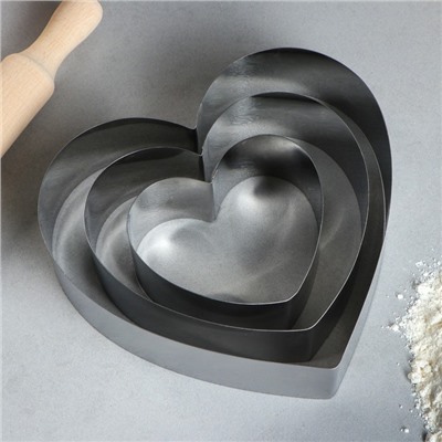 Набор форм для выпечки и выкладки "Сердце", 20 х 20 х 5 см, 3 шт