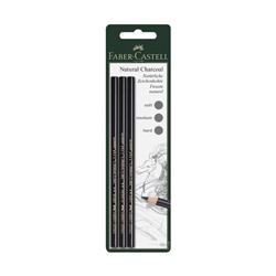 Уголь натуральный набор Faber-Castell PITT® Monochrome Charcoal, 3 штуки разной твёрдости: S, M, H