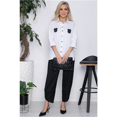 Рубашка с черными карманами Альма (белая) Б10635