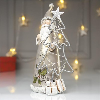 Сувенир полистоун свет "Дед Мороз в золотистой шубе у ёлочки - свеча" 22х10х12 см
