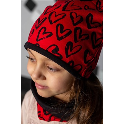 Комплект Сердца-красный (шапка+снуд) детский