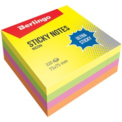 Блок самоклеящийся Berlingo "Ultra Sticky" 75*75мм 320л., 4 неоновых цвета (LSn_40002, )