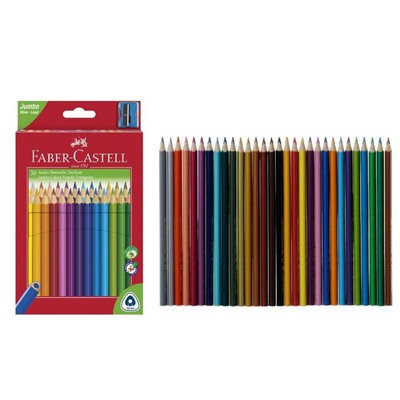 Карандаши 30 цветов Faber-Castell Jumbo (толстый) трёхгранный корпус, с точилкой