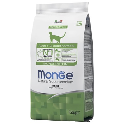 Сухой корм Monge Cat Monoprotein Adult Rabbit для взрослых кошек, кролик, 1.5 кг