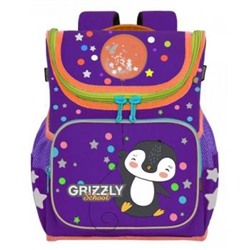 Рюкзак школьный RAl-194-3/3 "Пингвин" фиолетовый - оранжевый 26х35х16 см GRIZZLY {Китай}