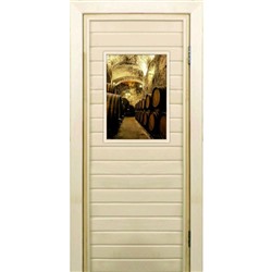 Дверь для бани со стеклом (40*60), "Погреб-1", 170×70см, коробка из осины