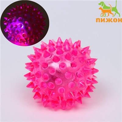 Мяч светящийся для собак средний, TPR, 5,5 см, розовый