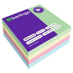 Блок самоклеящийся Berlingo "Ultra Sticky" 75*75мм 400л., 4 пастельных цвета (LSn_40001)