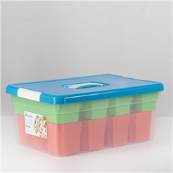 Контейнер для хранения с крышкой Kid's Box, 10 л, 37×25×16 см, 12 вставок, 2 лотка, цвет МИКС