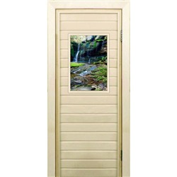 Дверь для бани со стеклом (40*60), "Водопад-3", 170×70см, коробка из осины