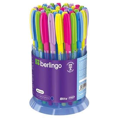 Ручка шар. Berlingo "Blitz Pro" (CBp_70835) на масляной основе, синяя, 0.7мм, игольчатый стержень, корпус ассорти