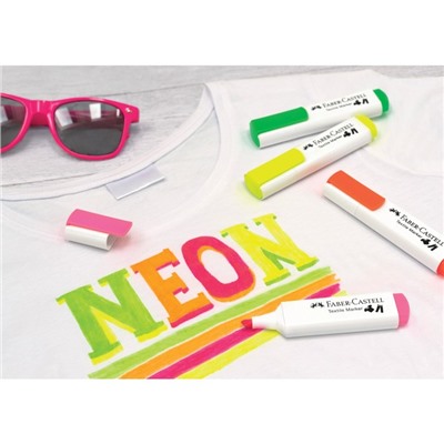 Маркер перманентный для ткани Faber-Castell Textile Neon, 4 цвета, 1-5 мм, блистер