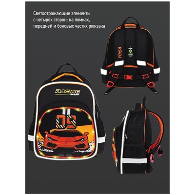Рюкзак Berlingo Kids "Racing sport" (RU08085) 36*27*12см, 1 отделение, 2 кармана, эргономическая спинка, LED кант