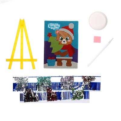 Алмазная мозаика для детей «Медведь», 10 х 15 см. Набор для творчества