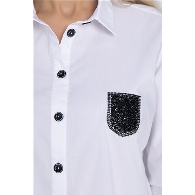 Рубашка с черными карманами Альма (белая) Б10635