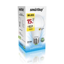 Лампа светодиодная, E27, A60, 15Вт, 3000К "Smartbuy" теплый свет