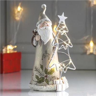 Сувенир полистоун свет "Дед Мороз в золотистой шубе у ёлочки - свеча" 22х10х12 см