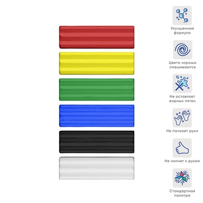 Пластилин 6 цветов 78г, ErichKrause со стеком, мягкий (восковой)